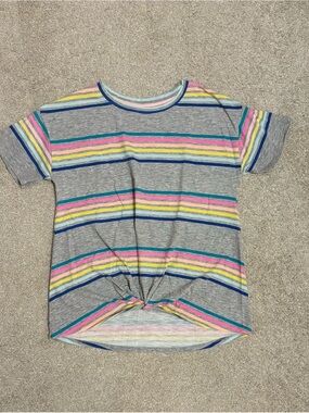 Girls' So Grey Multi-Stripe Knot Front Tee Size 14/16